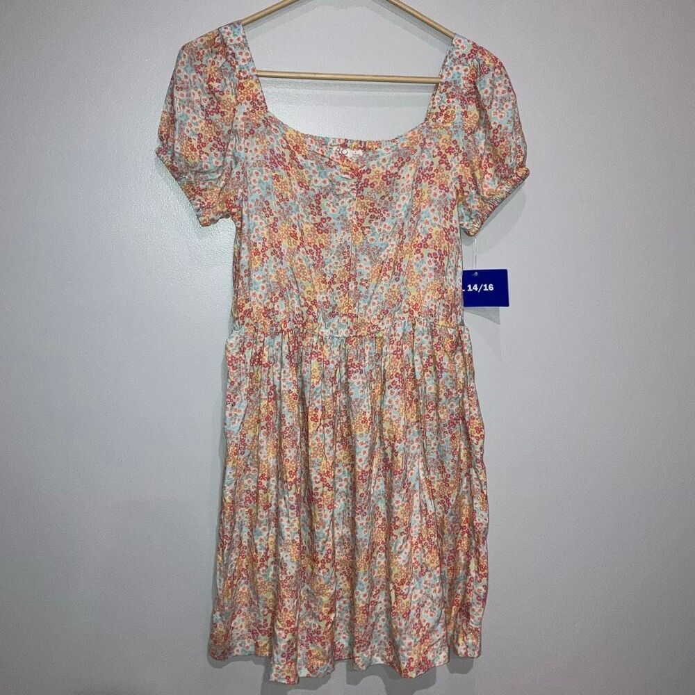 Roxy Girls L 14/16 Floral Smocked Puff Sleeve Viscose Dress #780